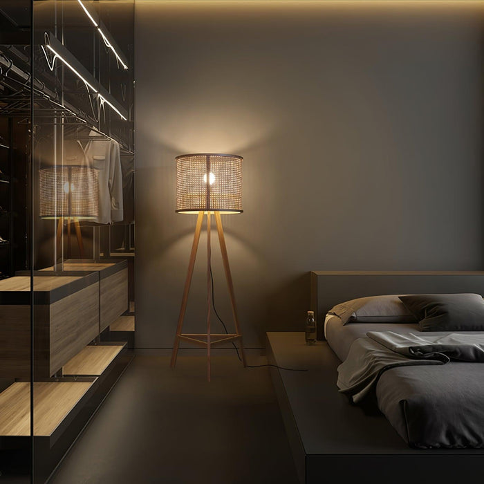 Tripod Wooden Rattan Floor Lamp - DWHOME