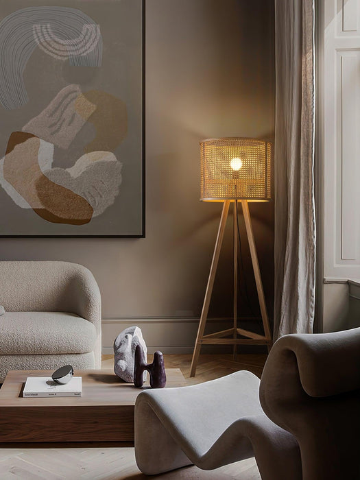 Tripod Wooden Rattan Floor Lamp - DWHOME