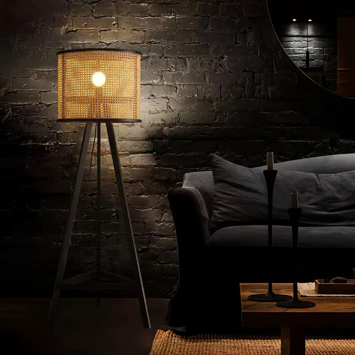 Tripod Wooden Rattan Floor Lamp - DWHOME