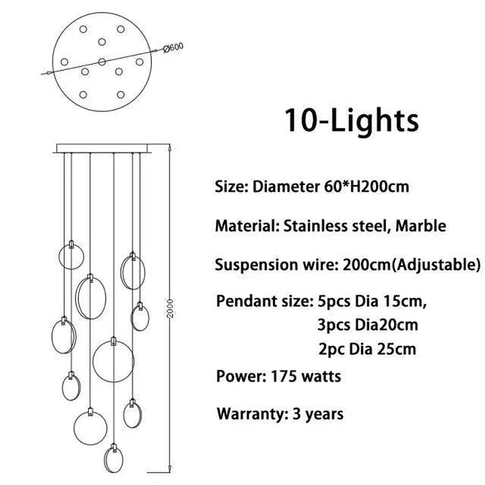 Tuya Marble Large Hanging Stairwell Lighting Chandelier-DWHOME