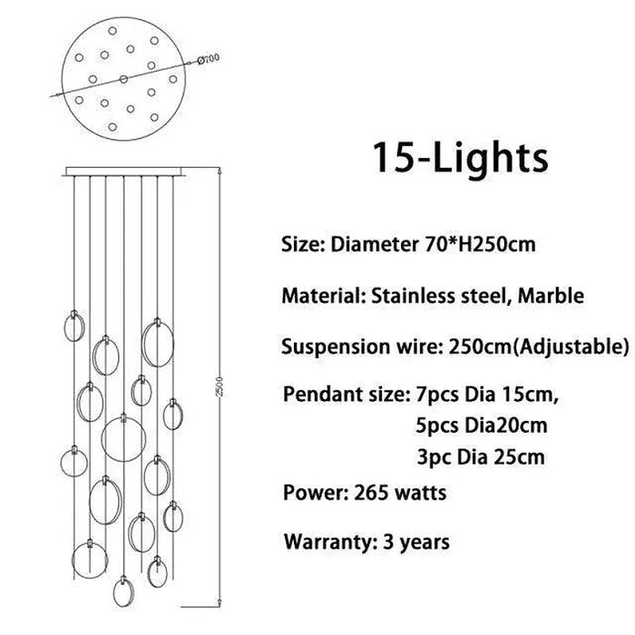 Tuya Marble Large Hanging Stairwell Lighting Chandelier-DWHOME