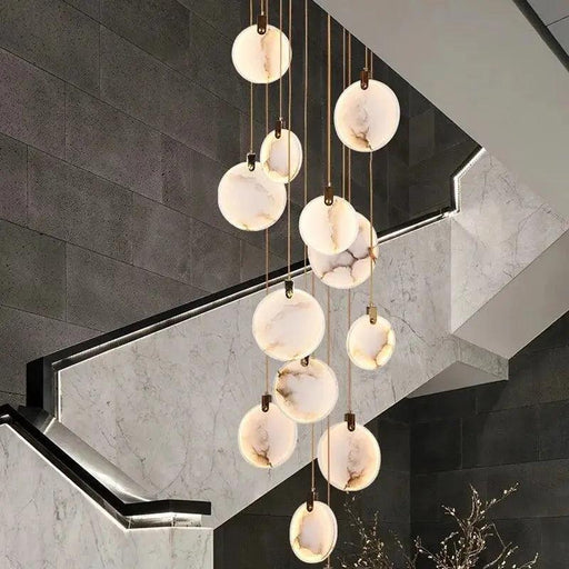 Tuya Marble Large Hanging Stairwell Lighting Chandelier-DWHOME