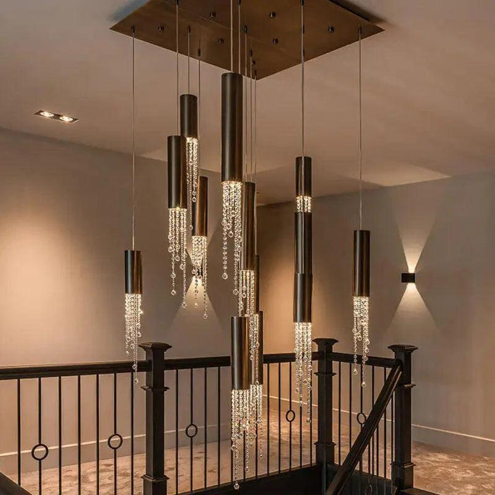 Ulas Modern Crystal Cascade LED Pendant Chandelier - DWHOME