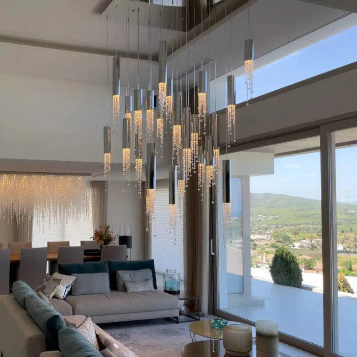 Ulas Modern Crystal Cascade LED Pendant Chandelier - DWHOME