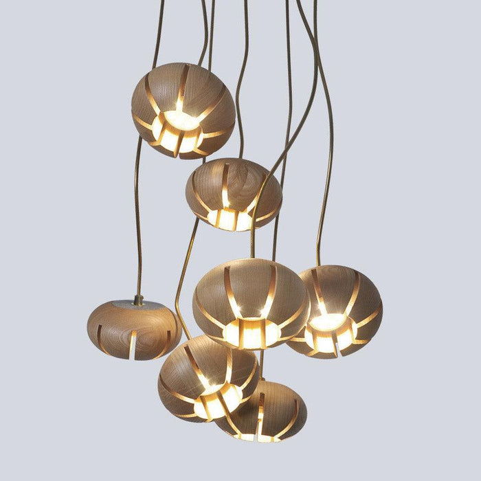 Wooden Petal Round Cluster Pendant Light - DWHOME