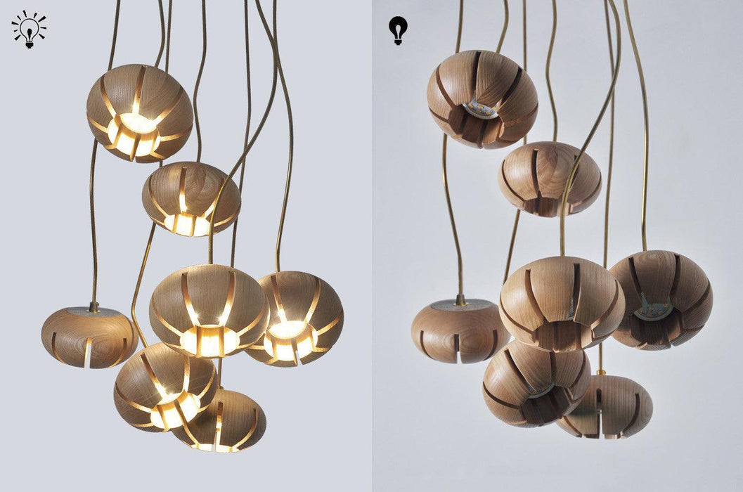 Wooden Petal Round Cluster Pendant Light - DWHOME