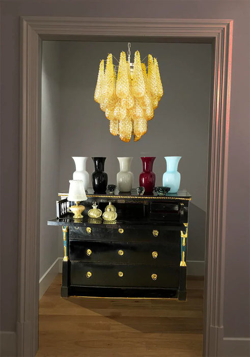 Vintage Murano Amber Glass Petals Chandelier-DWHOME