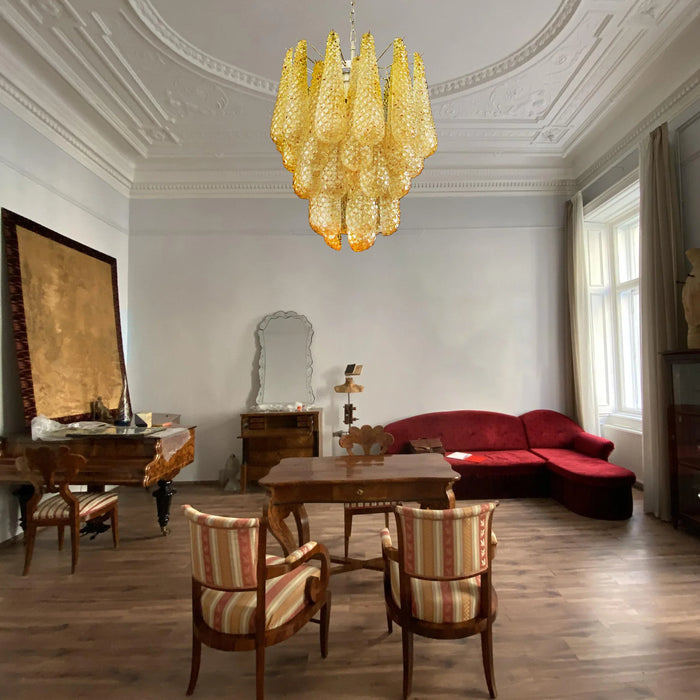 Vintage Murano Amber Glass Petals Chandelier-DWHOME