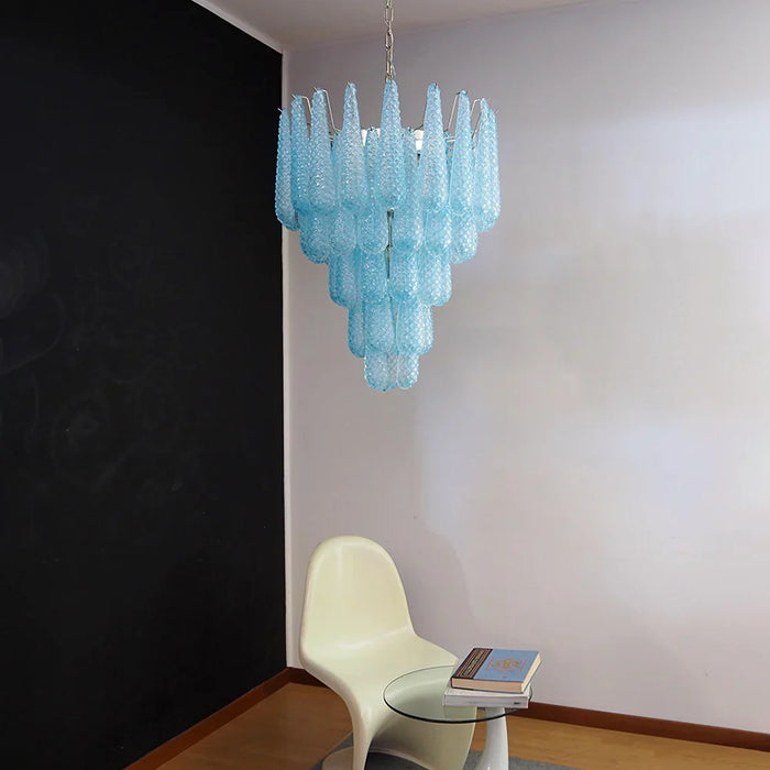 Vintage Murano Blue Petals Drop Glass Chandelier