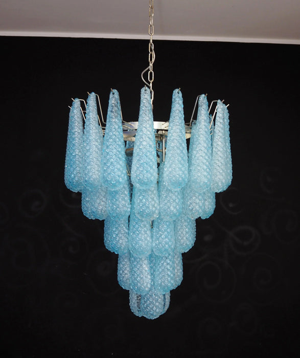 Vintage Murano Blue Petals Drop Glass Chandelier