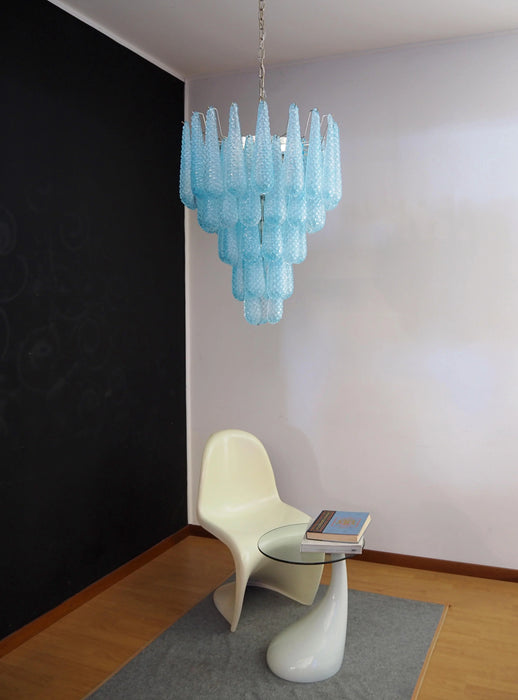 Vintage Murano Blue Petals Drop Glass Chandelier