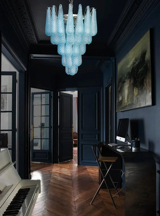 Vintage Murano Blue Petals Drop Glass Chandelier