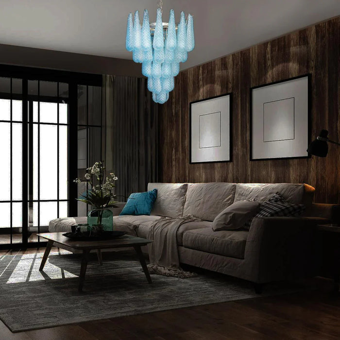 Vintage Murano Blue Petals Drop Glass Chandelier