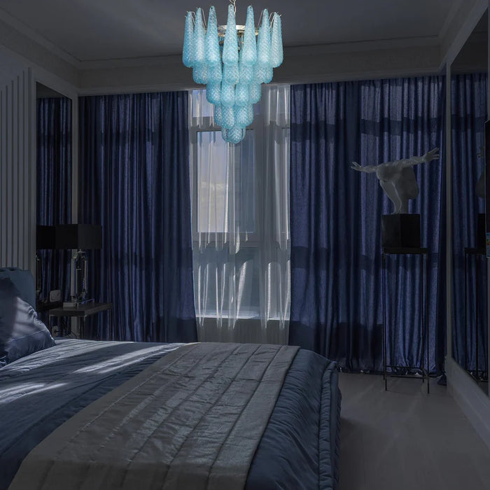 Vintage Murano Blue Petals Drop Glass Chandelier