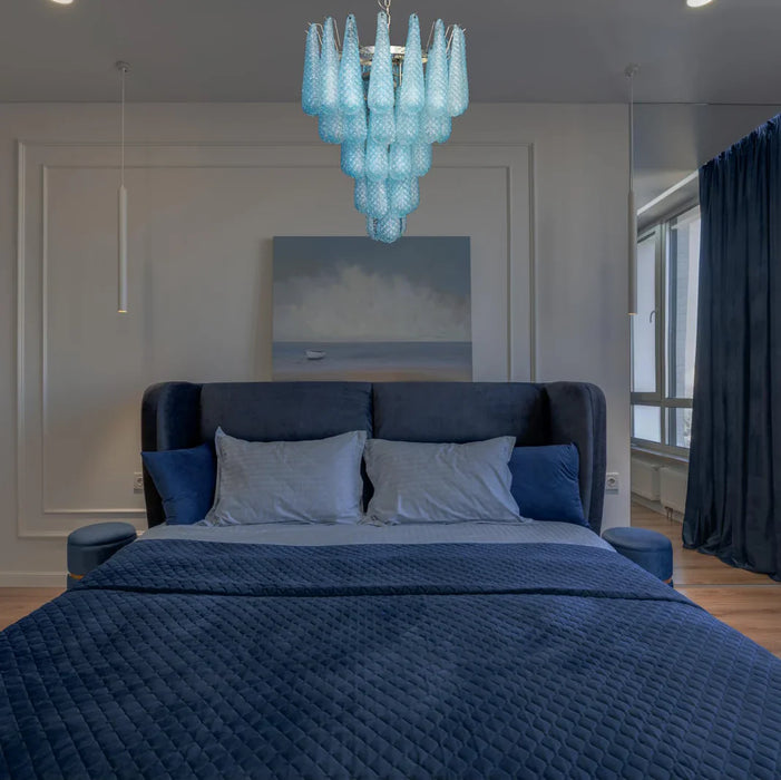 Vintage Murano Blue Petals Drop Glass Chandelier