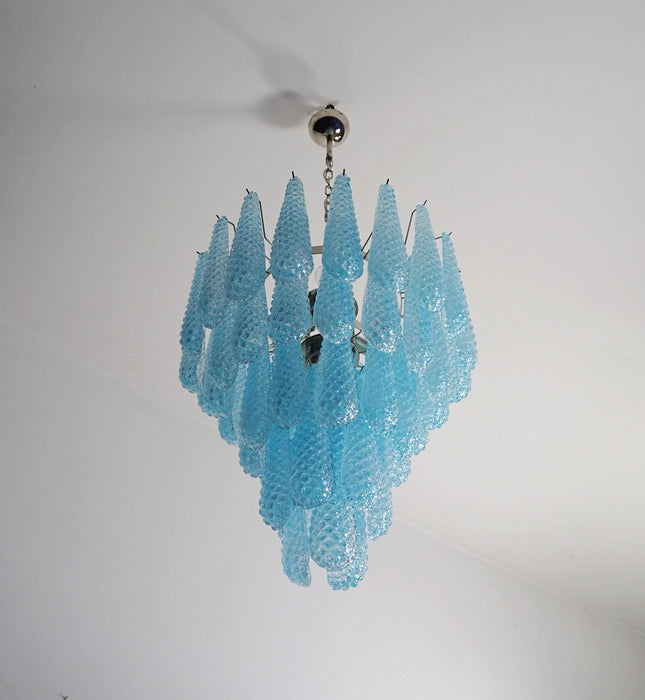 Vintage Murano Blue Petals Drop Glass Chandelier