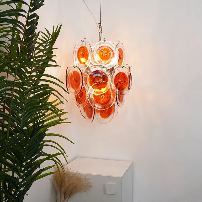 Vintage Murano Orange Transparent Disc Chandelier-DWHOME