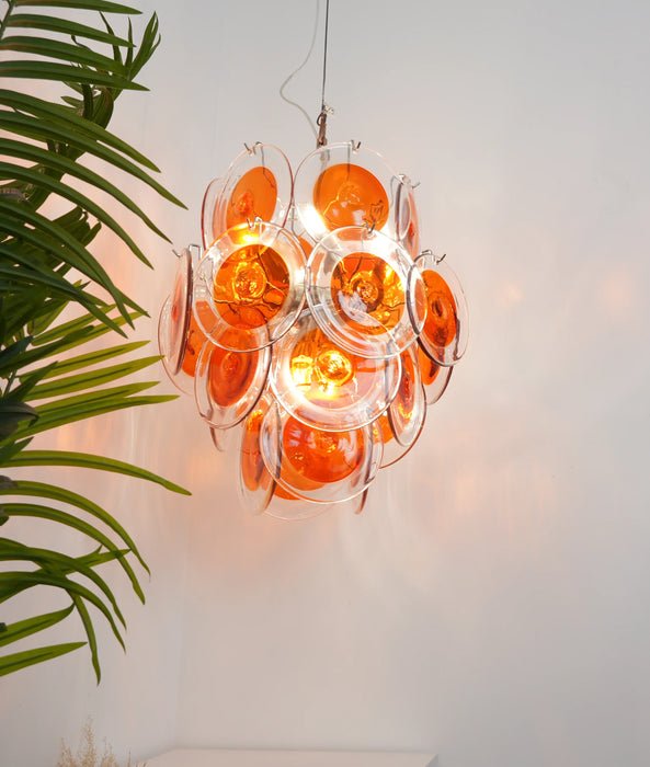 Vintage Murano Orange Transparent Disc Chandelier-DWHOME