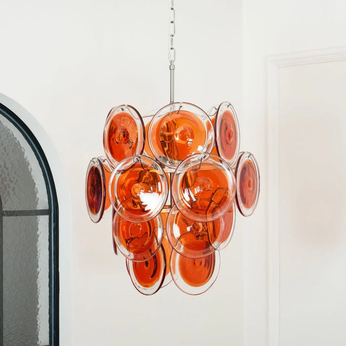 Vintage Murano Orange Transparent Disc Chandelier-DWHOME