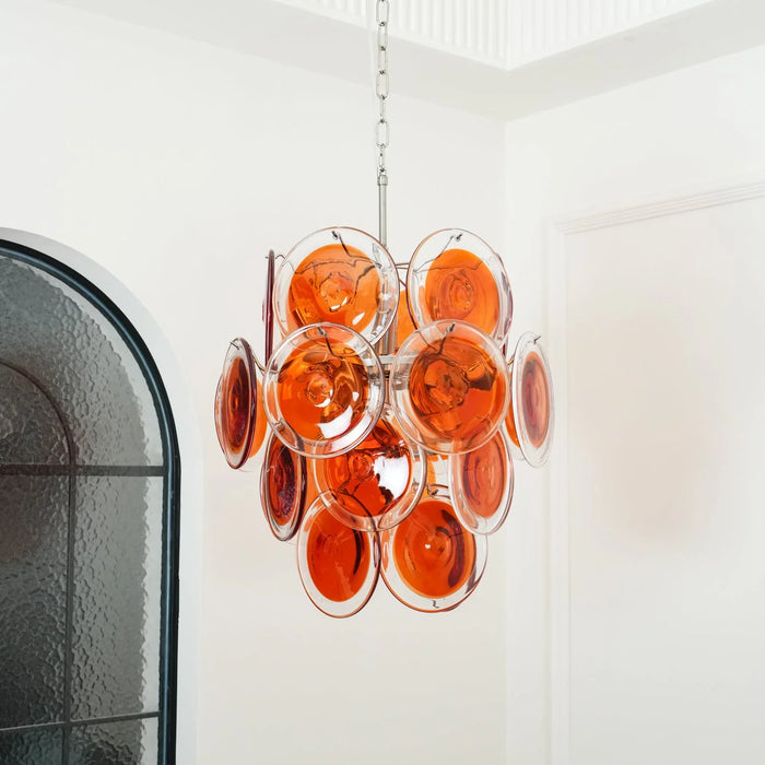 Vintage Murano Orange Transparent Disc Chandelier-DWHOME