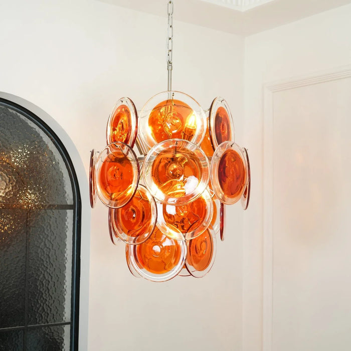 Vintage Murano Orange Transparent Disc Chandelier-DWHOME