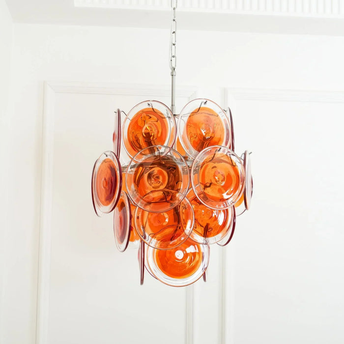 Vintage Murano Orange Transparent Disc Chandelier-DWHOME