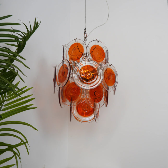 Vintage Murano Orange Transparent Disc Chandelier-DWHOME