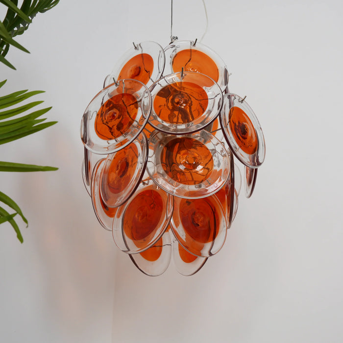 Vintage Murano Orange Transparent Disc Chandelier-DWHOME
