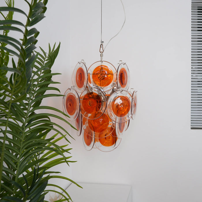 Vintage Murano Orange Transparent Disc Chandelier-DWHOME