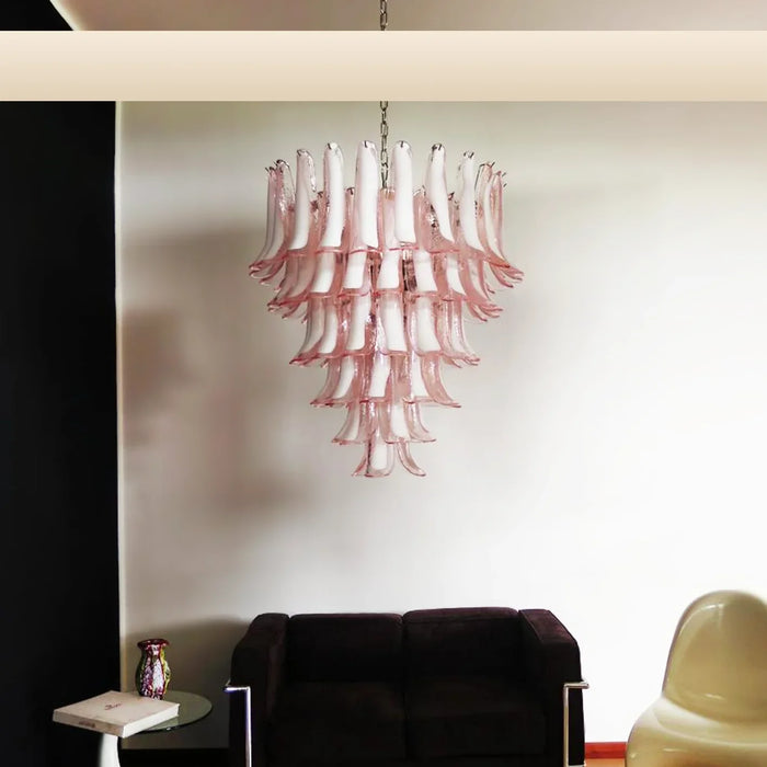 Vintage Murano Pink Glass Petals Chandelier