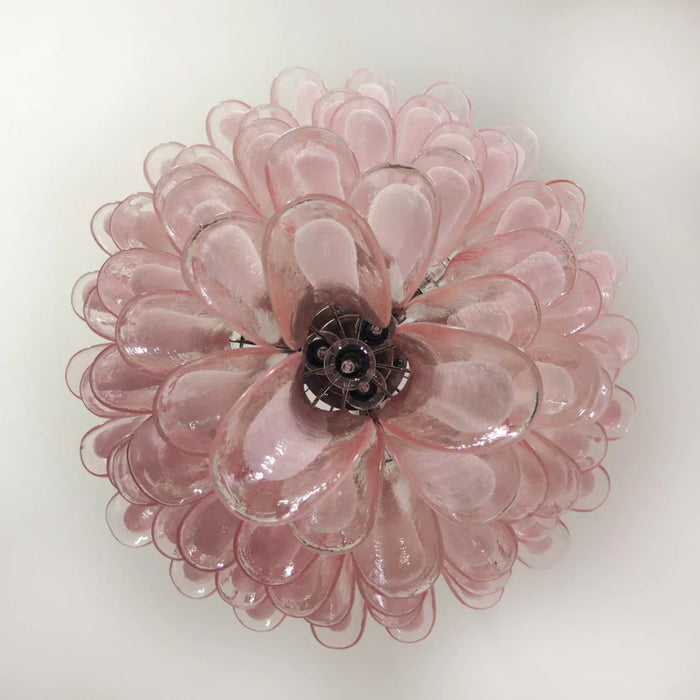 Vintage Murano Pink Glass Petals Chandelier