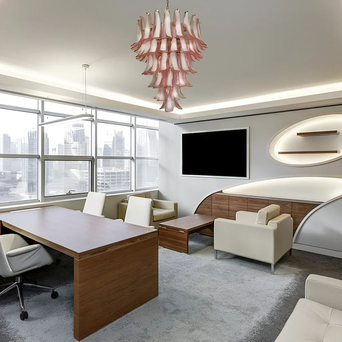 Vintage Murano Pink Glass Petals Chandelier