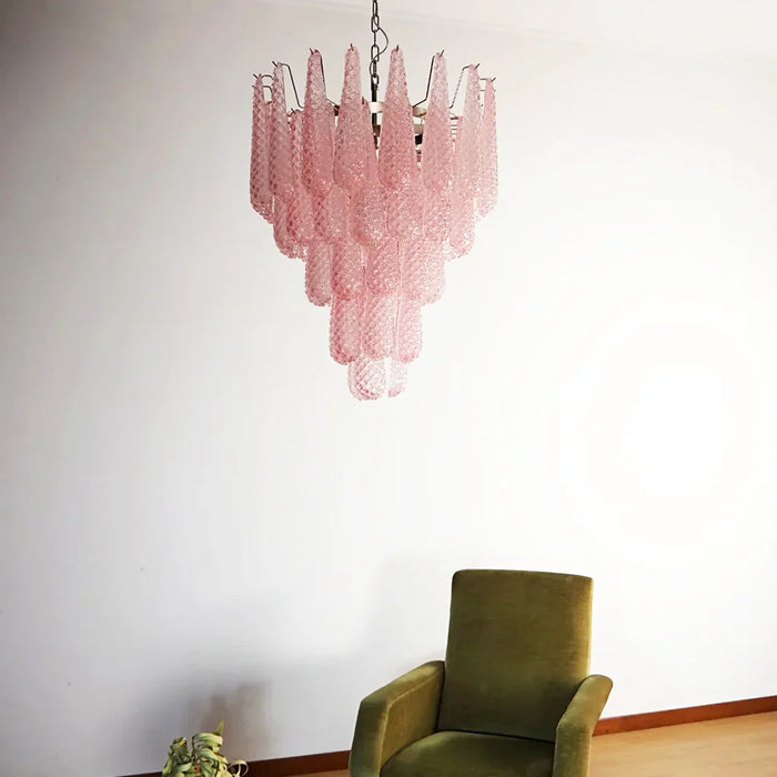 Vintage Murano Pink Petals Drop Glass Chandelier