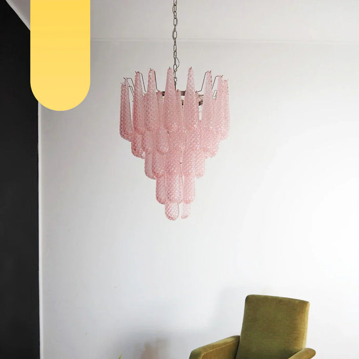 Vintage Murano Pink Petals Drop Glass Chandelier