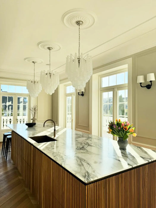 Vintage Murano Transparent Glass Petals Chandelier-DWHOME