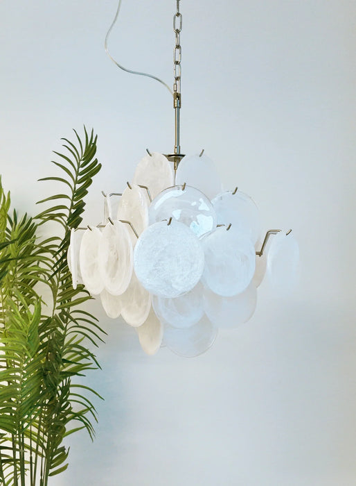 Vintage Murano White Disks Chandelier