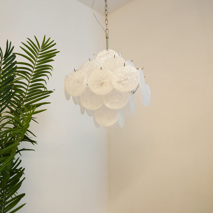 Vintage Murano White Disks Chandelier