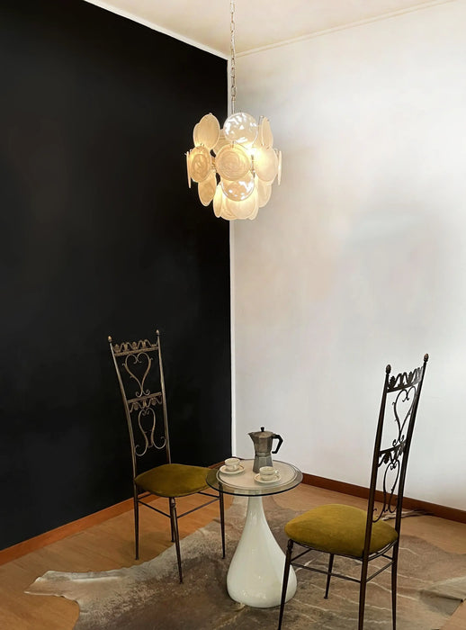 Vintage Murano White Glass Disks Chandelier-DWHOME