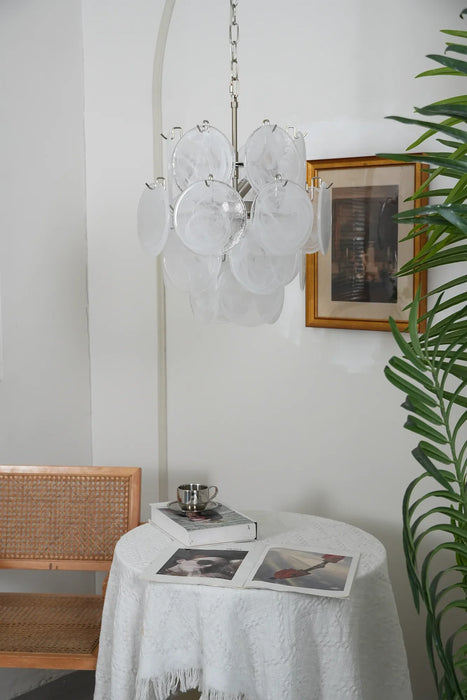 Vintage Murano White Glass Disks Chandelier-DWHOME