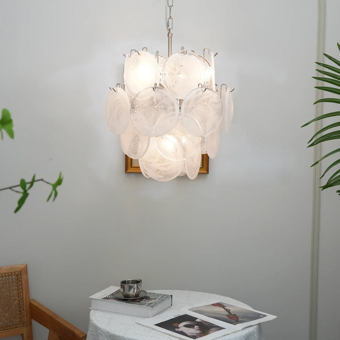 Vintage Murano White Glass Disks Chandelier-DWHOME