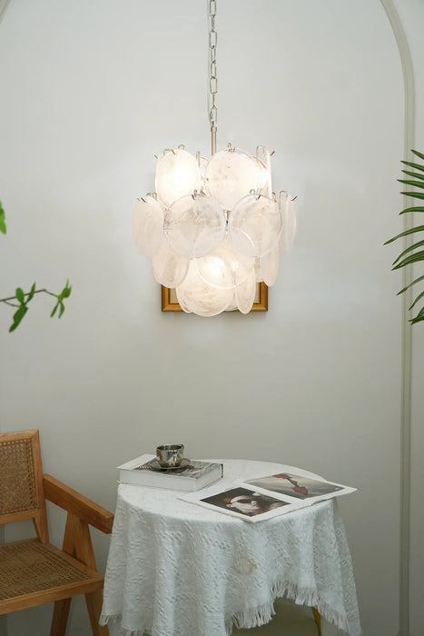 Vintage Murano White Glass Disks Chandelier-DWHOME