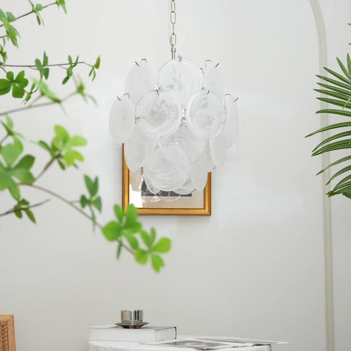 Vintage Murano White Glass Disks Chandelier-DWHOME