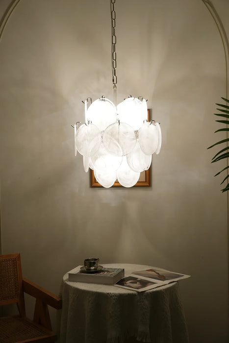 Vintage Murano White Glass Disks Chandelier-DWHOME
