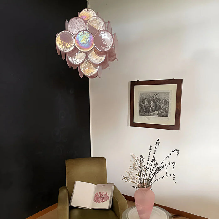Vintage Murano Pink Disks Chandelier
