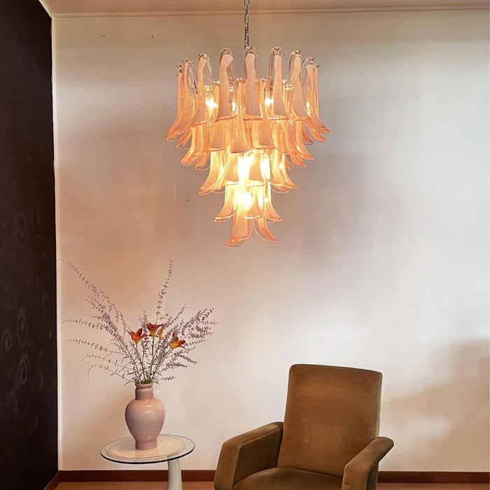 Vintage Pink Murano Glass Petals Chandelier