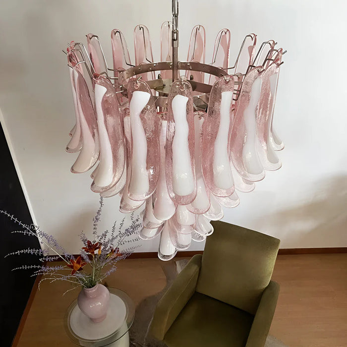 Vintage Pink Murano Glass Petals Chandelier