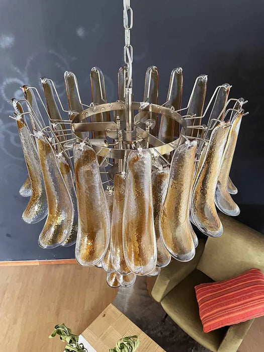 Vintage Transparent Amber Murano Petals Chandelier