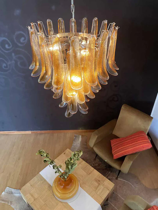 Vintage Transparent Amber Murano Petals Chandelier