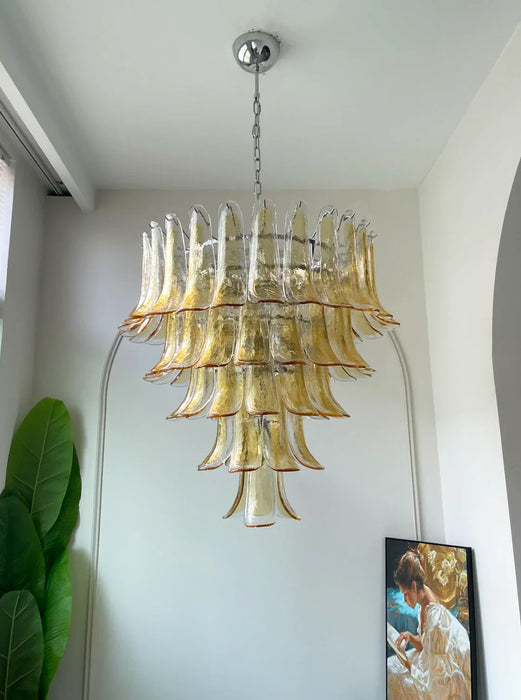 Vintage Transparent Amber Murano Petals Chandelier