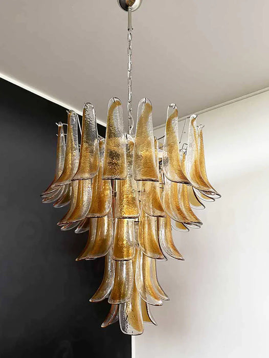 Vintage Transparent Amber Murano Petals Chandelier